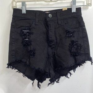 Vibrant High Waisted Black Denim Shorts Size S